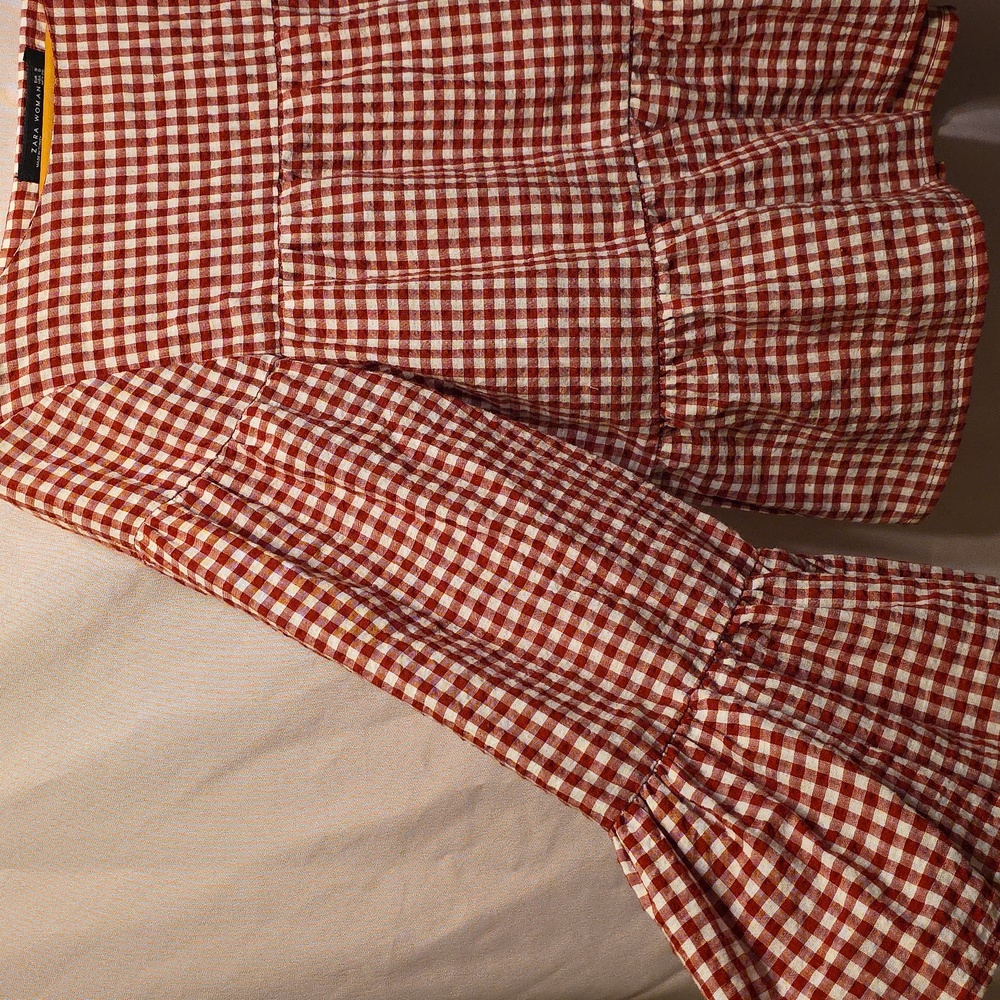 Zara Woman Red Checkered Shirt Size Small (Janni #3) - Picture 4 of 5